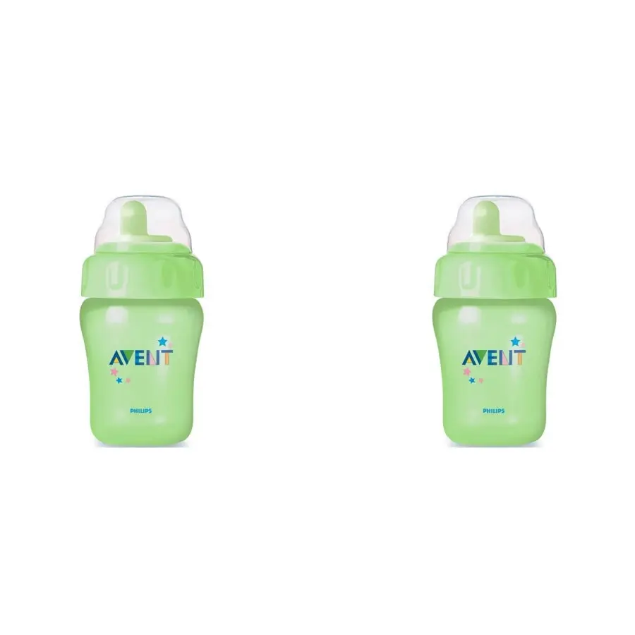 2x Philips Avent Magic Sippy Cup Tumbler Toddler 260ml Green/Purple Asst 12m+