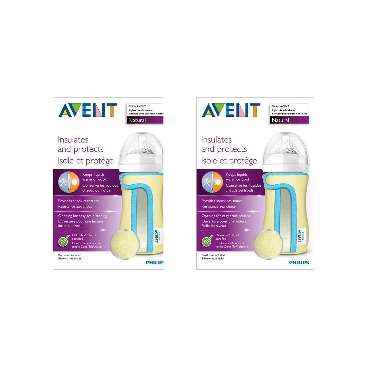 2x Philips Avent Natural Glass Sleeve/Baby Bottle Insulated Protective 240ml