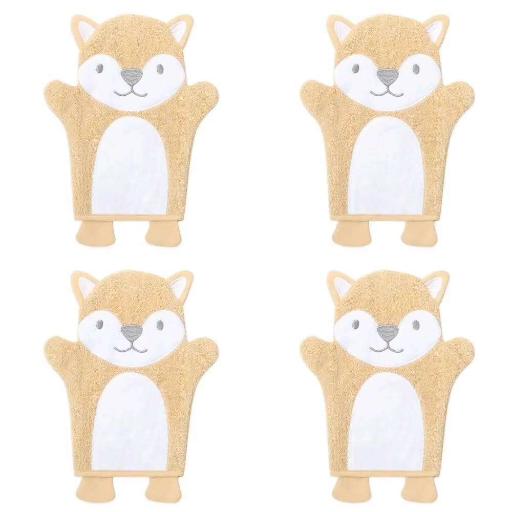 4x The Peanutshell Woodland Adventure Baby Bath Gentle Nursery Wash Mitt 31cm