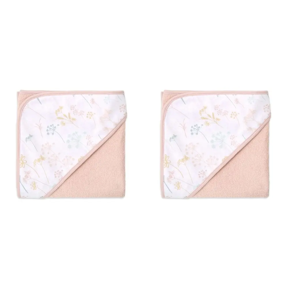 2x Little Haven Cotton Hooded Wild Flower Soft & Gentle Cozy Baby Towel 76cm