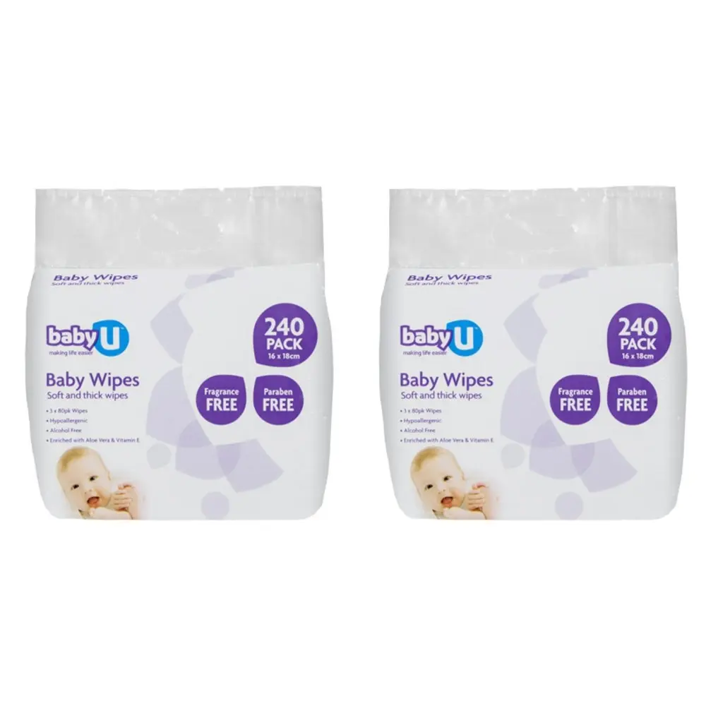 2x 240pc BabyU Baby/Infant/Kids Alcohol/Fragrance Free Absorbent Wet Wipes