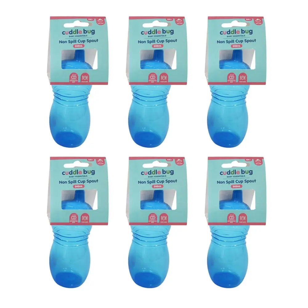 6x Cuddle Bug Baby/Toddler Non-Spill Training Drinking Cup Spout 240ml Pink/Blue