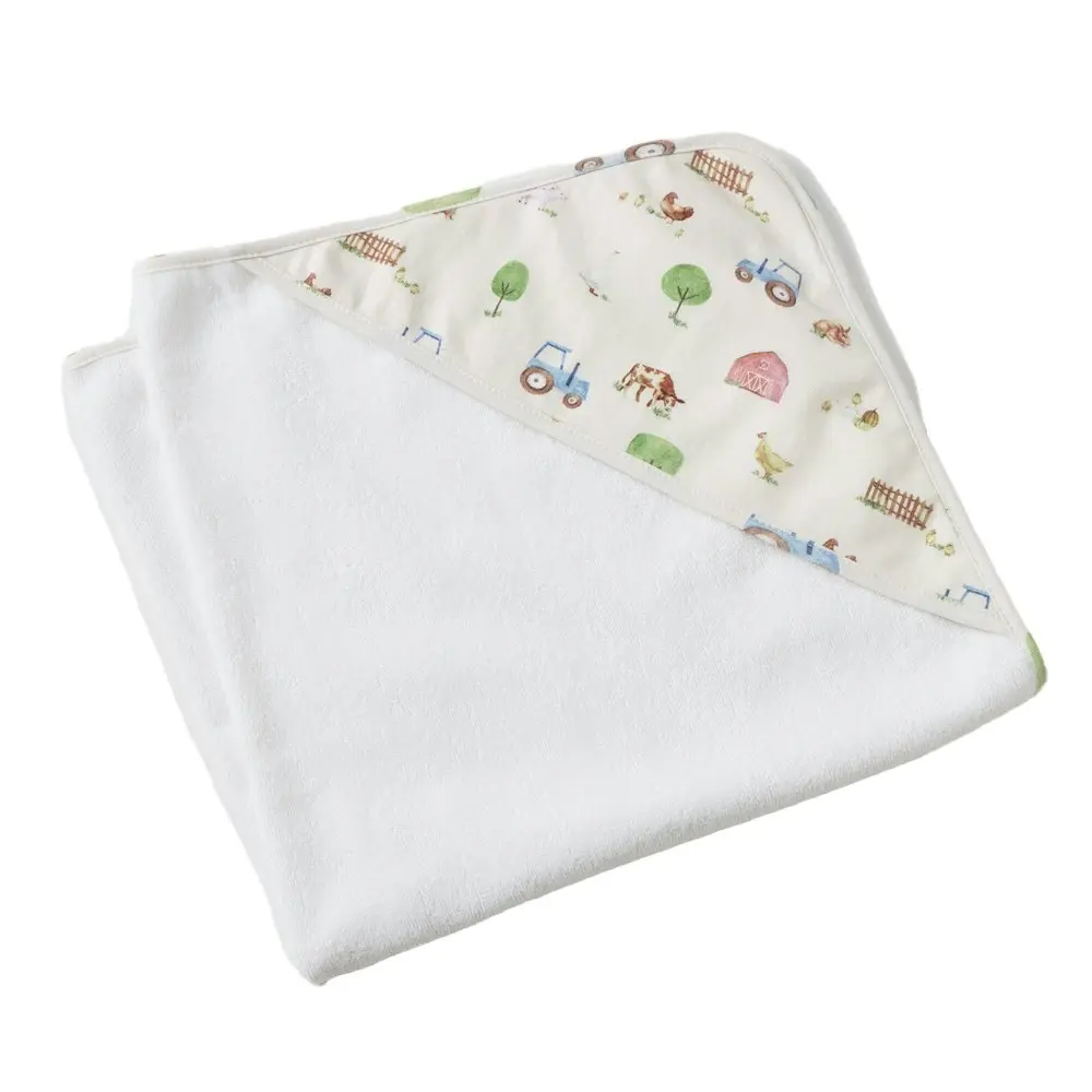 Jiggle & Giggle Cotton Baby/Infant Hooded Bath Towel Barnyard Printed Jersey