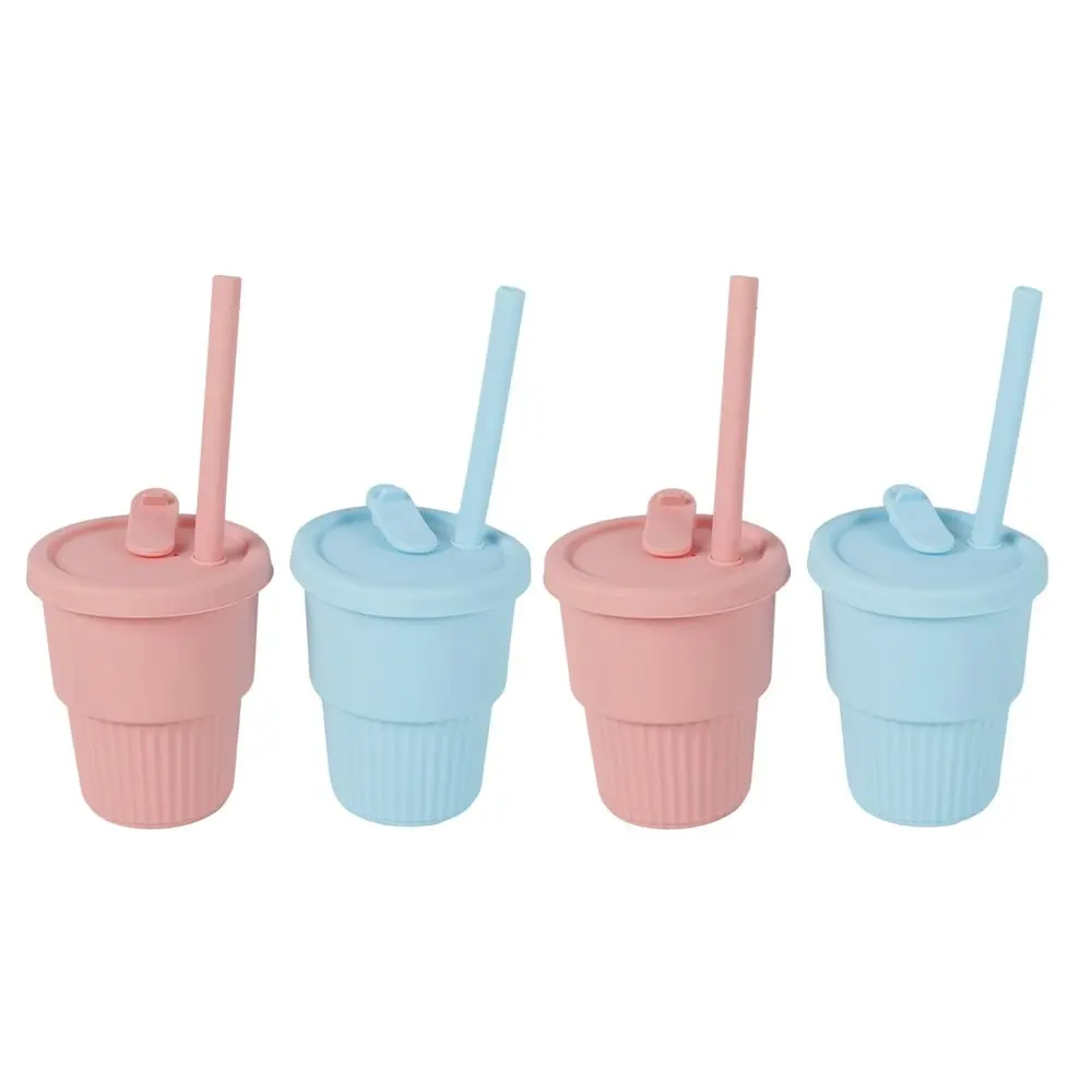 3x Cuddle Bug Baby/Toddler Silicone Training Drinking Straw Cup 300ml Pink/Blue