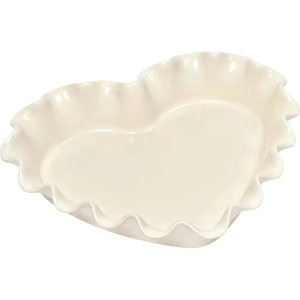 Emile Henry 33cm Ceramic Ruffled Heart Dish Kitchen Baking Plate Clay White