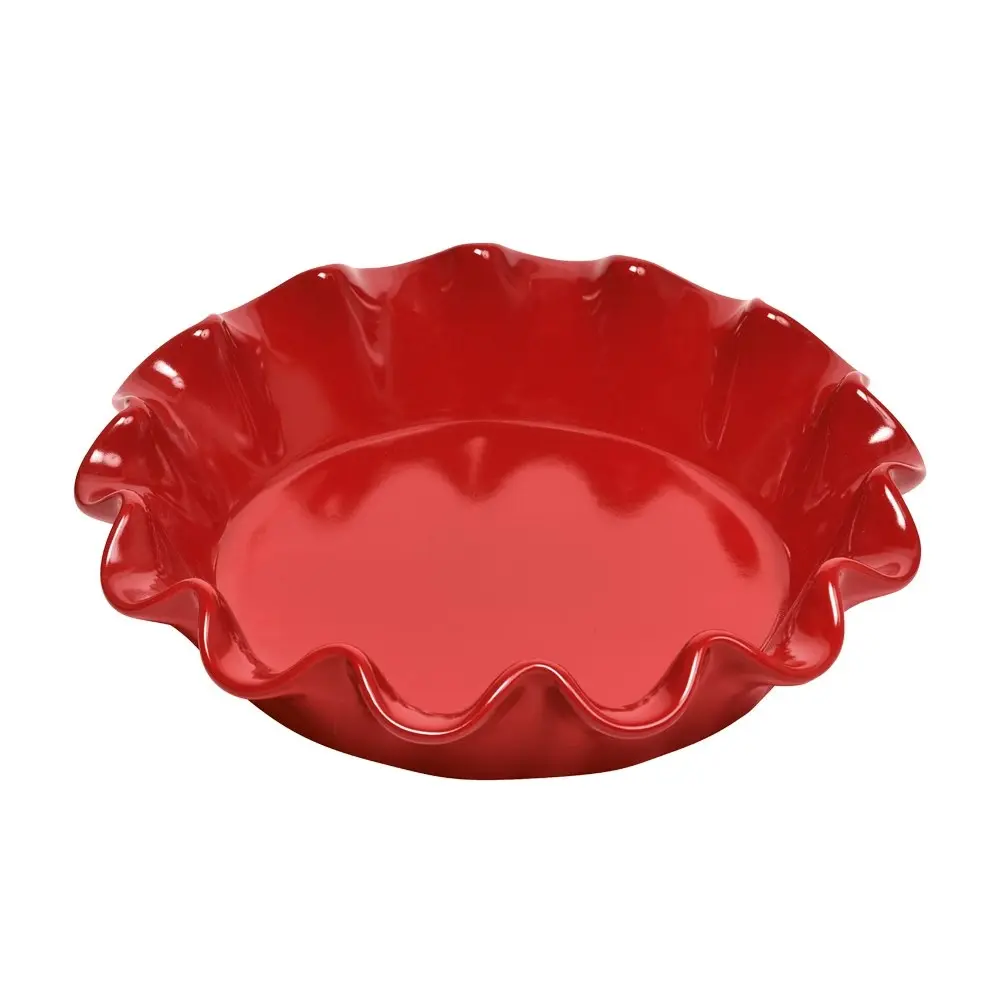 Emile Henry 26cm Ceramic Ruffled Pie Dish Kitchen Baking Plate/Mould Burgundy