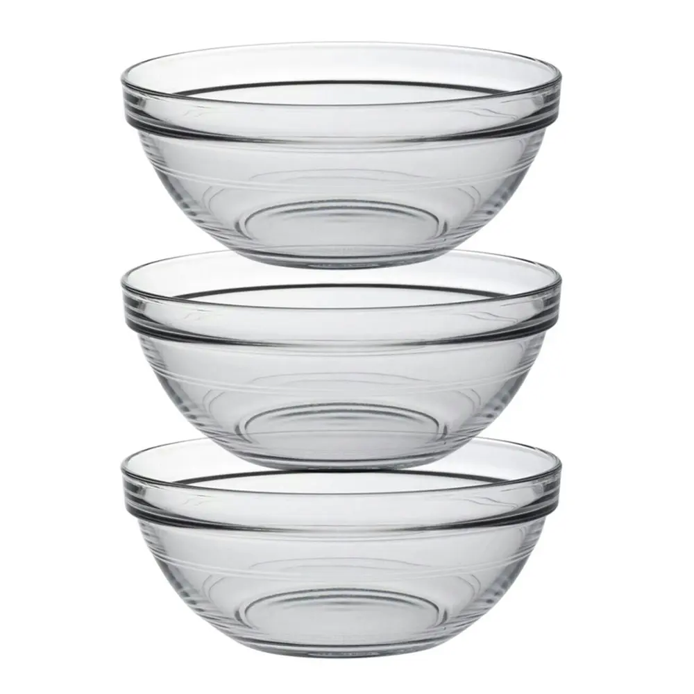 3x Duralex Lys 17cm/970ml Stackable Glass Dish Bowl Round Serving Tableware CLR