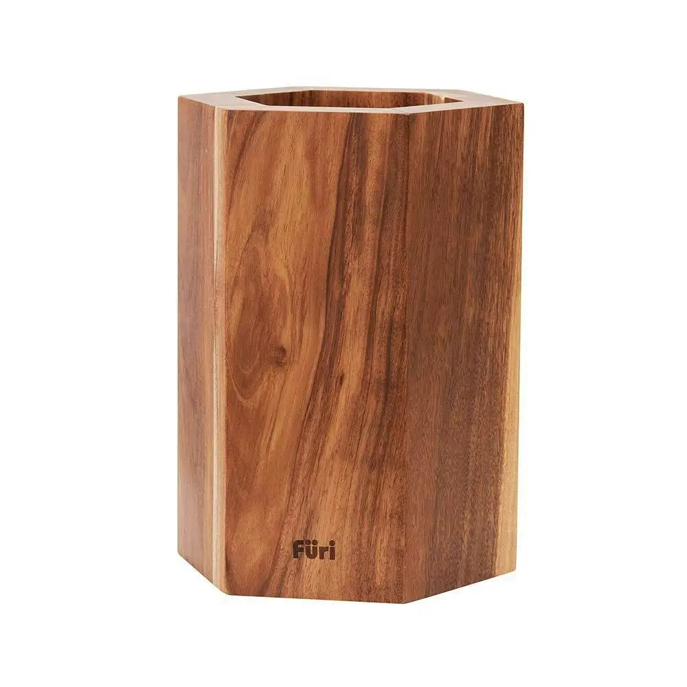 Furi Pro Magnetic Hexagonal Knife Block Kitchen Utensil Holder Acacia Brown