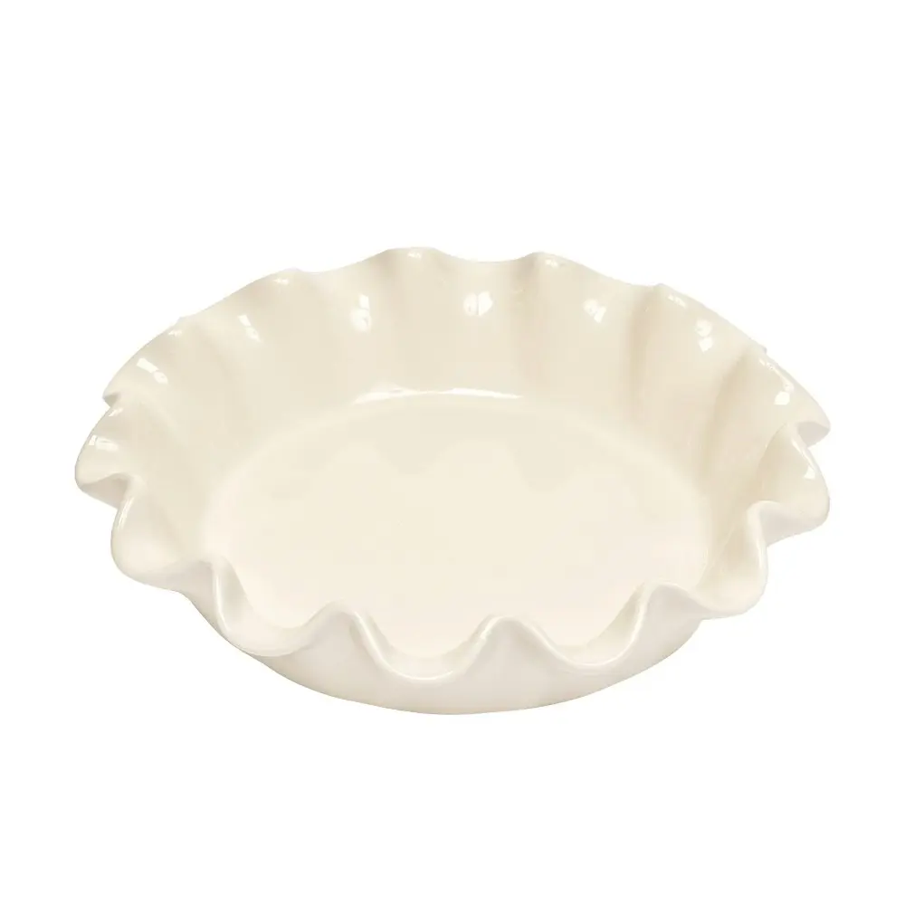 Emile Henry 26cm Ceramic Ruffled Pie Dish Kitchen Baking Plate/Mould Clay WHT