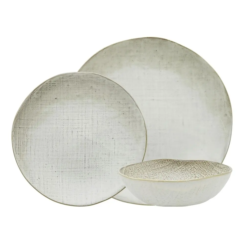 12pc Ecology Dinnerware Stoneware Linen w/ Embossed Texture Dish Set Birch