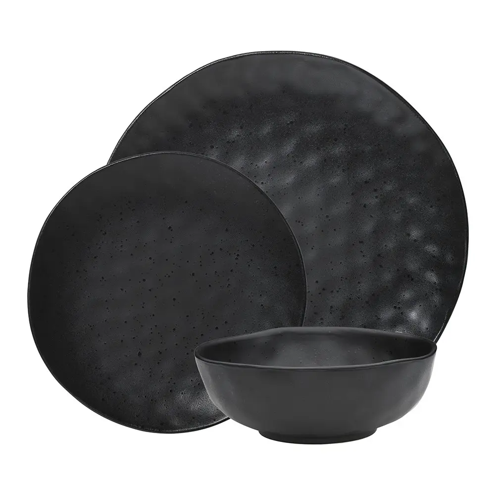 12pc Ecology Speckle Dinner Set Ebony Home Serving Plates/Side Plates/Bowls