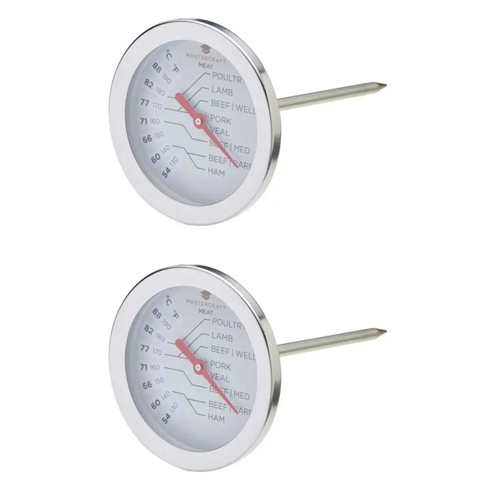 2x MasterCraft Stainless Steel 13.5cm Meat Thermometer Food BBQ Cooking Silver