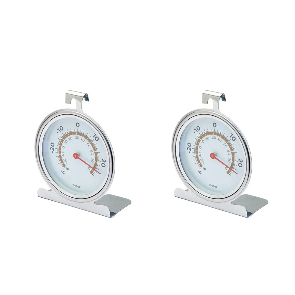 2x MasterCraft Round 10cm Stainless Steel Fridge Freezer Thermometer Hanging SLV