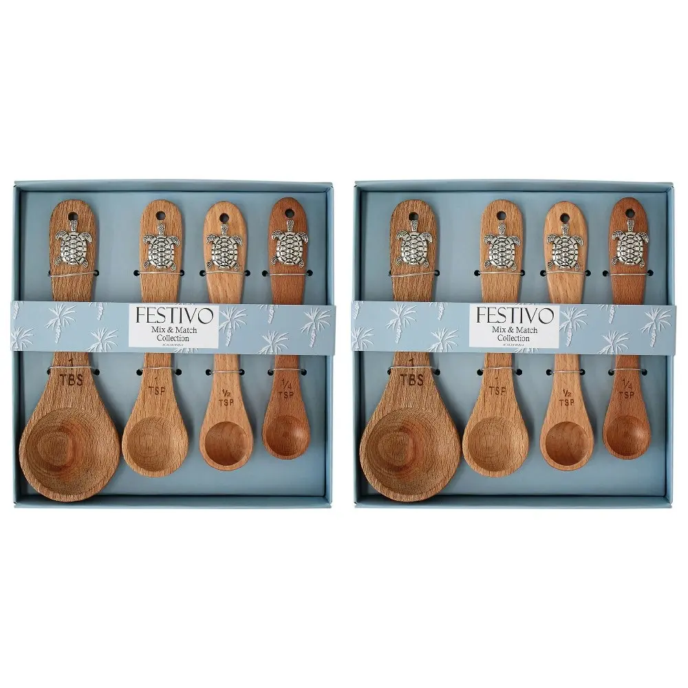 2x 4pc LVD Acacia/Metal Measuring Spoon Set Cooking/Baking Utensils Turtles