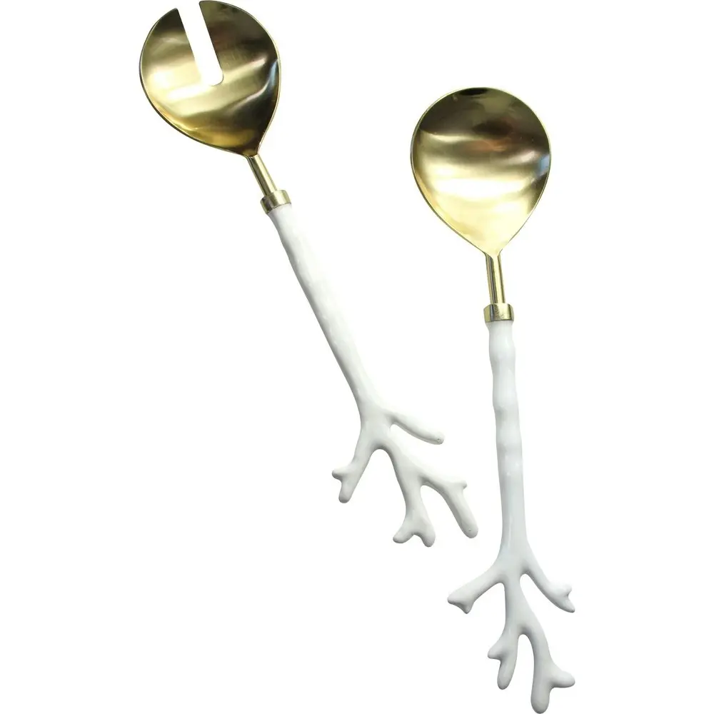 2pc LVD S/S/Aluminum Salad Servers Coral Handle Utensils 30.5cm White/Gold