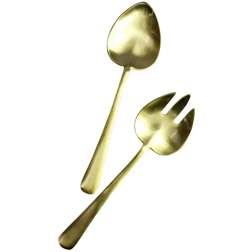 2pc LVD Brass Classic French Salad Server Spoon/Fork Serving Utensil 25cm GLD