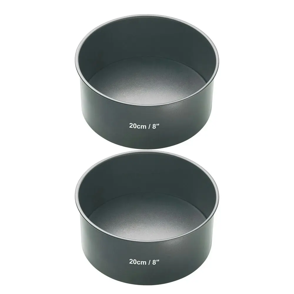 2x MasterCraft 20cm Heavy Loose Base Non-Stick Round Deep Cake Pan Baking Black