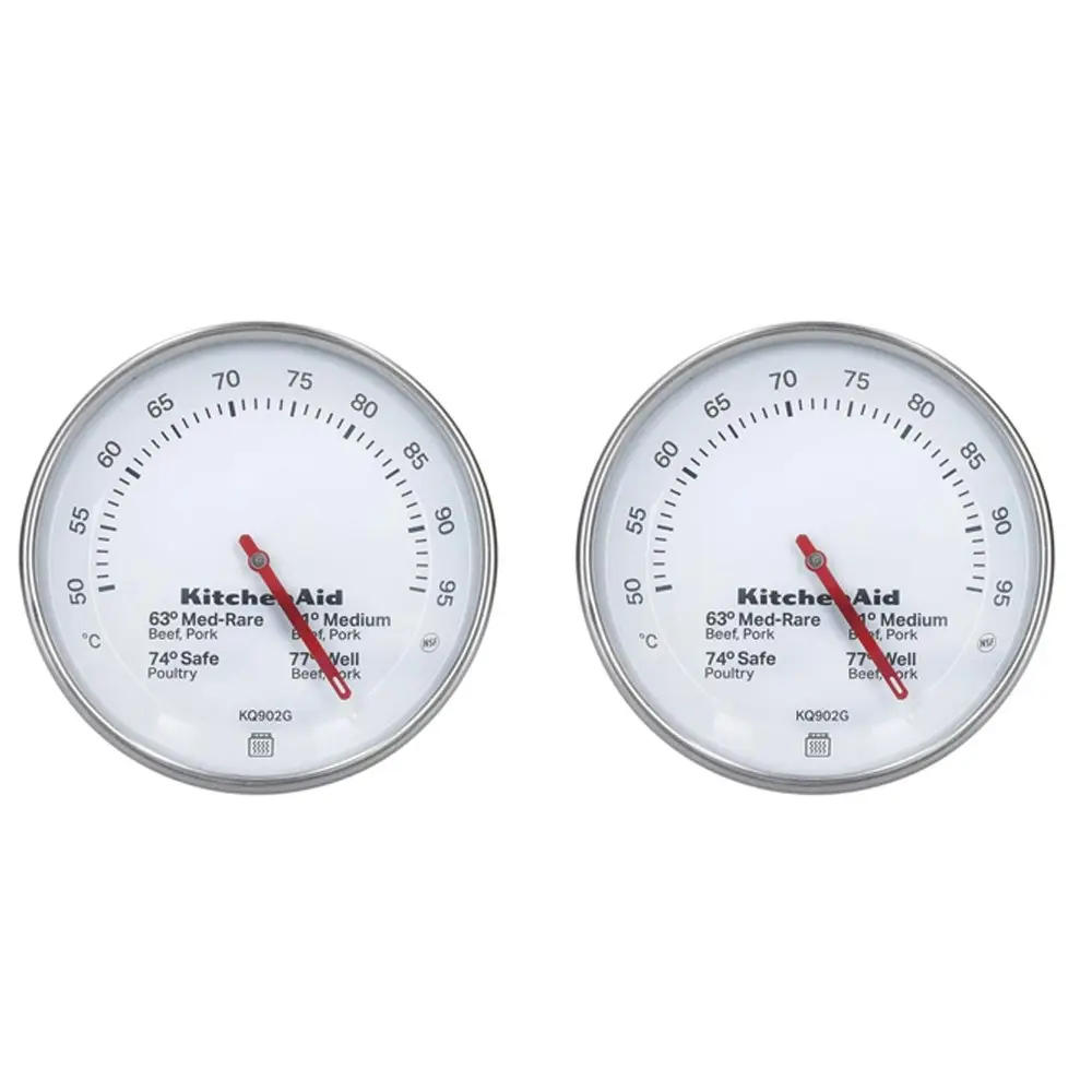 2x KitchenAid Leave In Cooking Meat Thermometer Stainless Steel 13cm Silver