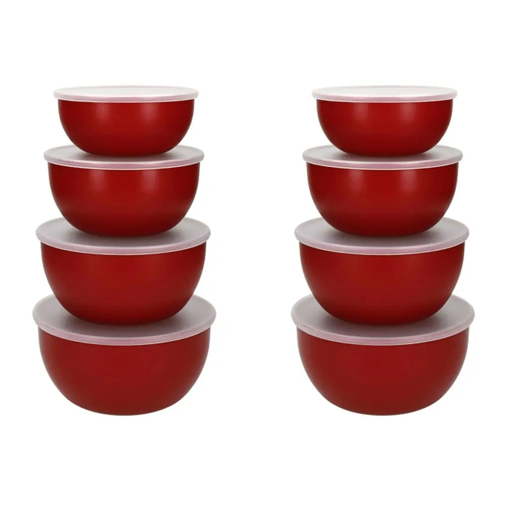 2x 4pc KitchenAid Plastic Food Preparation Mixing Bowls w/Lids Round Emp Red