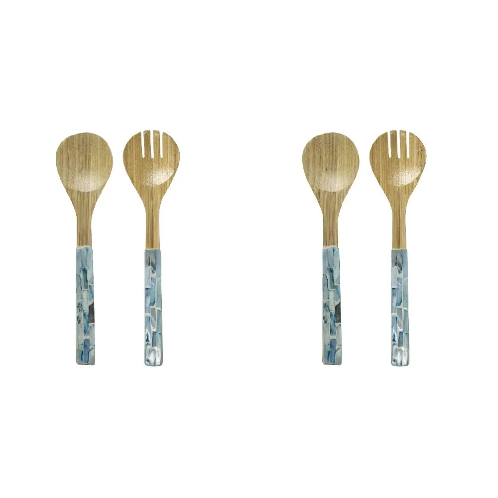 2x 2pc LVD Bamboo Food Servers Spoon/Fork Serving Utensils 33x8cm Soft Blue