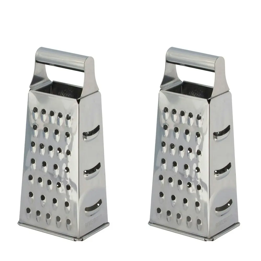 2x Cuisena 4-Sided Stainless Steel Box Grater Coarse/Fine Slicing Zester Silver