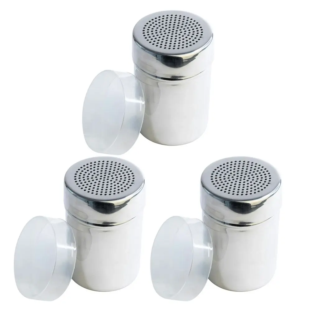 3x Cuisena Stainless Steel Shaker Icing Sugar Container w/ 2mm Holes Lid Silver