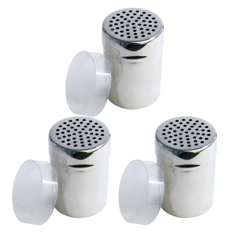 3x Cuisena Stainless Steel Shaker Icing Sugar Container w/ 4mm Holes Lid Silver