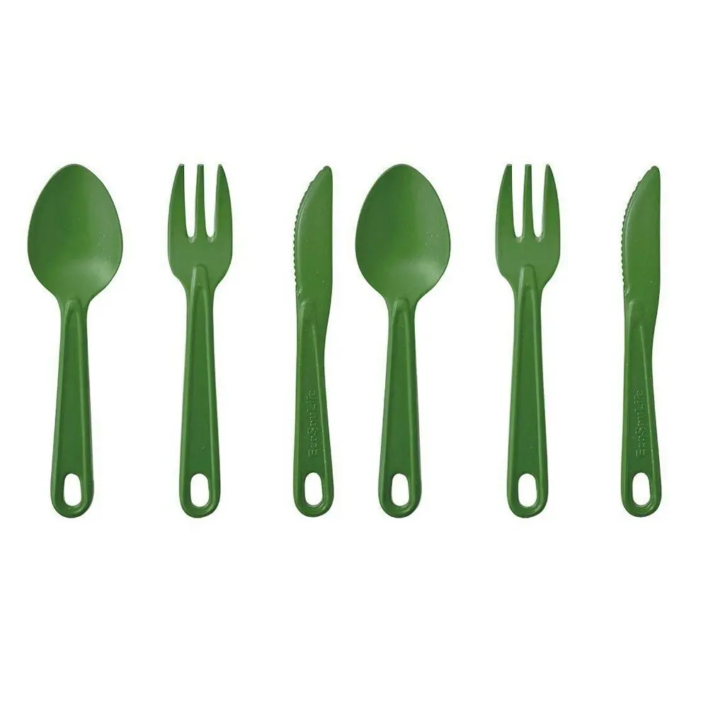 6pc Eco Soulife All Natural Outdoor Picnic Camping Reusable Cutlery Set Green