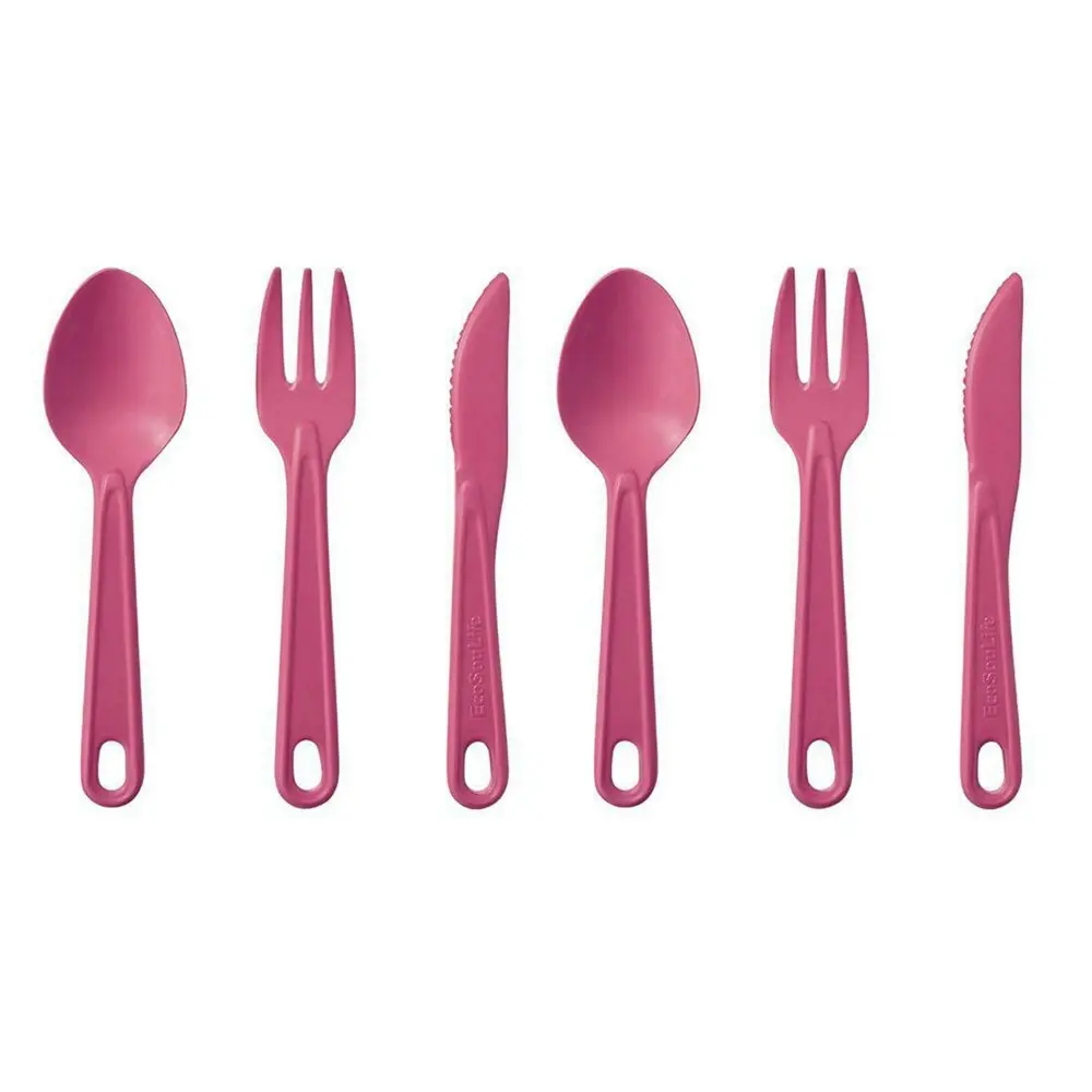 6pc Eco Soulife All Natural Outdoor Picnic Camping Reusable Cutlery Set Pink