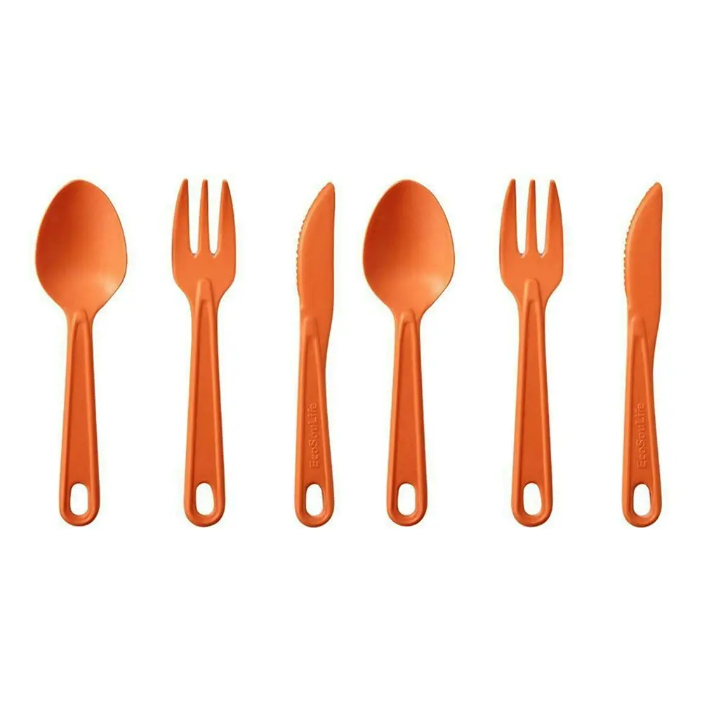 6pc Eco Soulife All Natural Outdoor Picnic Camping Reusable Cutlery Set Orange