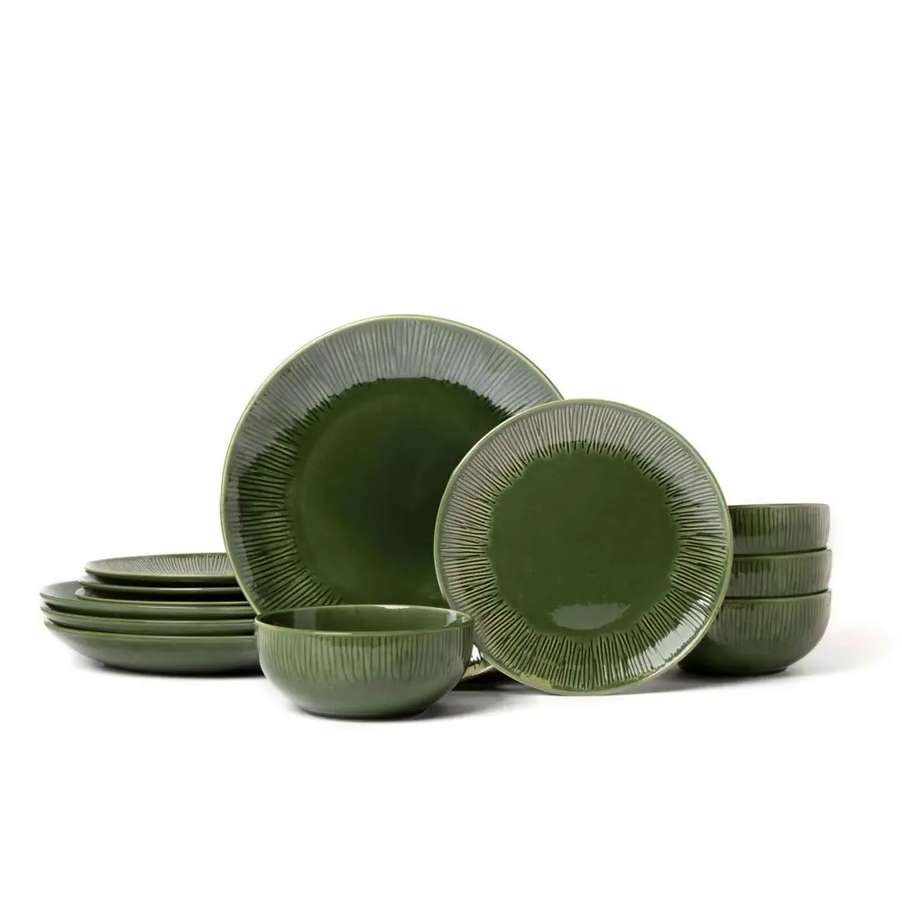 12pc Mikasa Jardin Stoneware Everyday Dining Dinner Bowls/Plates Set - Green