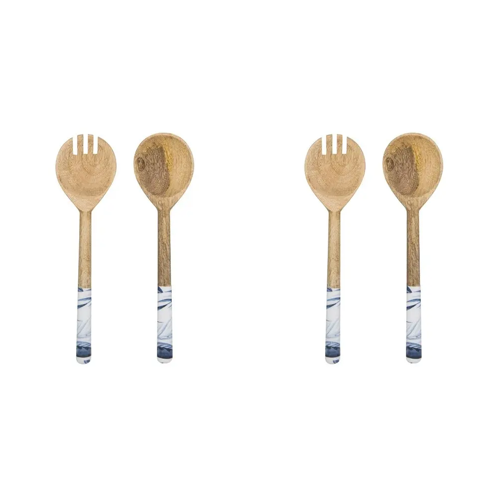 2x 2pc Ladelle Blue Lagoon Premium Mango Wood Spoon/Fork Salad Servers Set