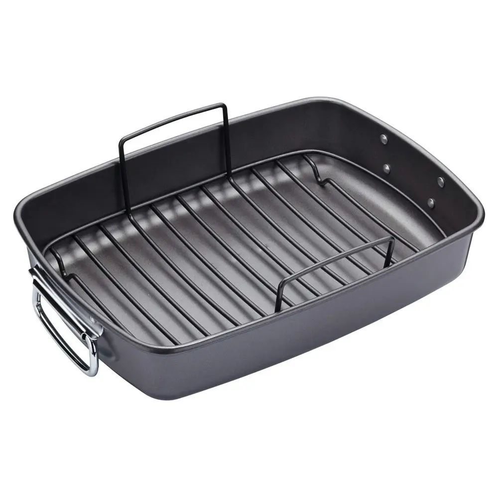 MasterCraft 40x28cm Heavy Base Non-Stick Removable Roaster Pan w/ Rack Black