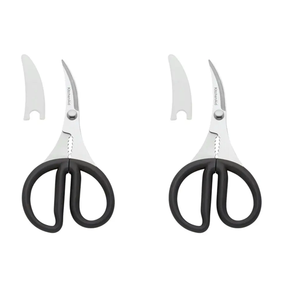 2x KitchenAid Seafood Shears Stainless Steel Kitchen Scissors/Cover 18cm Black