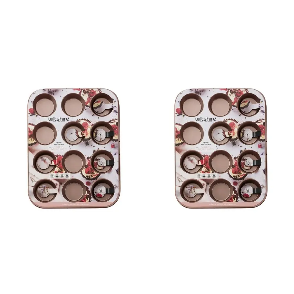 2x Wiltshire Rose Gold 12 Cup Non-Stick Muffin/Cupcake Oven Safe Baking Pan