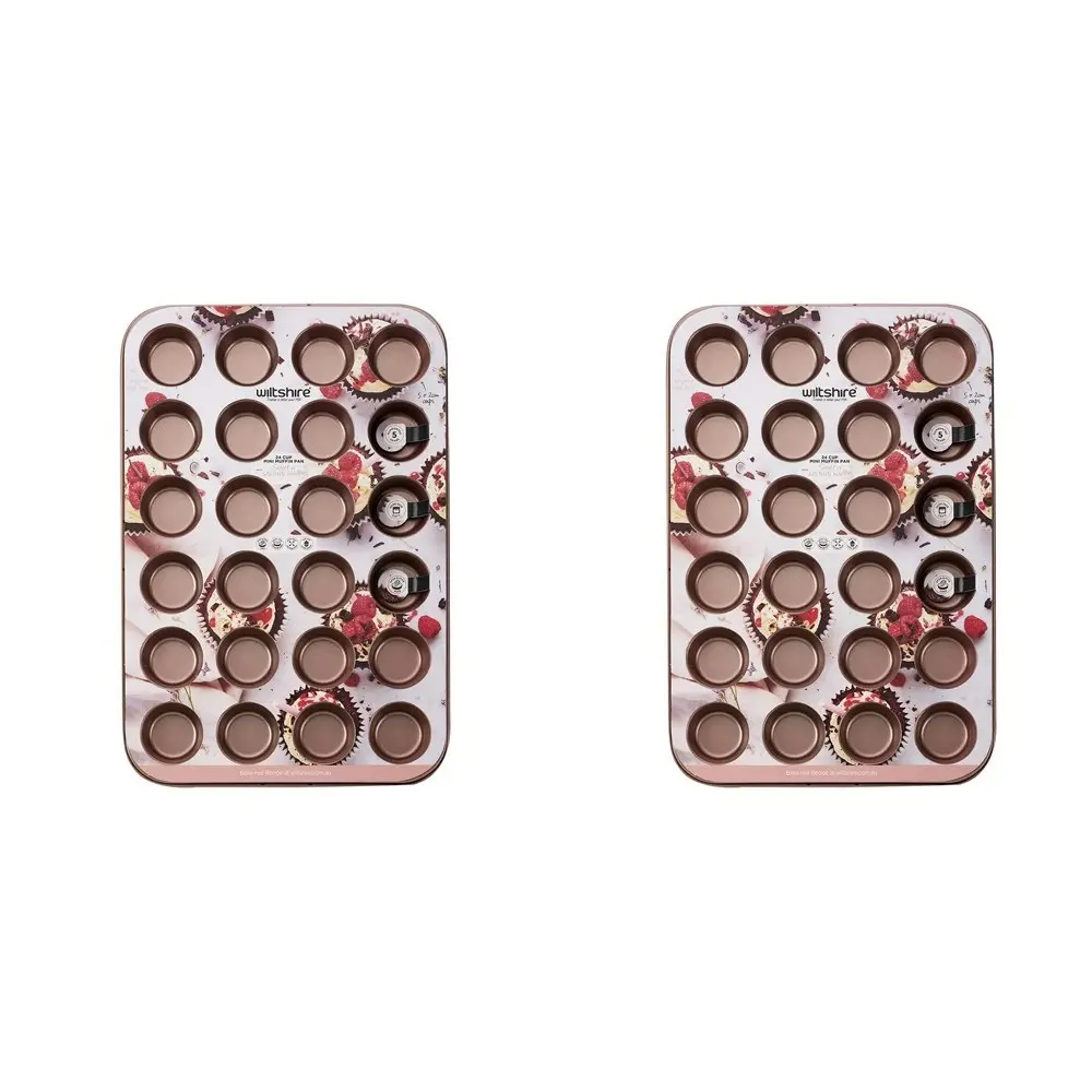 2x Wiltshire Rose Gold 24 Cup Non-Stick Muffin/Cupcake Oven Safe Baking Pan