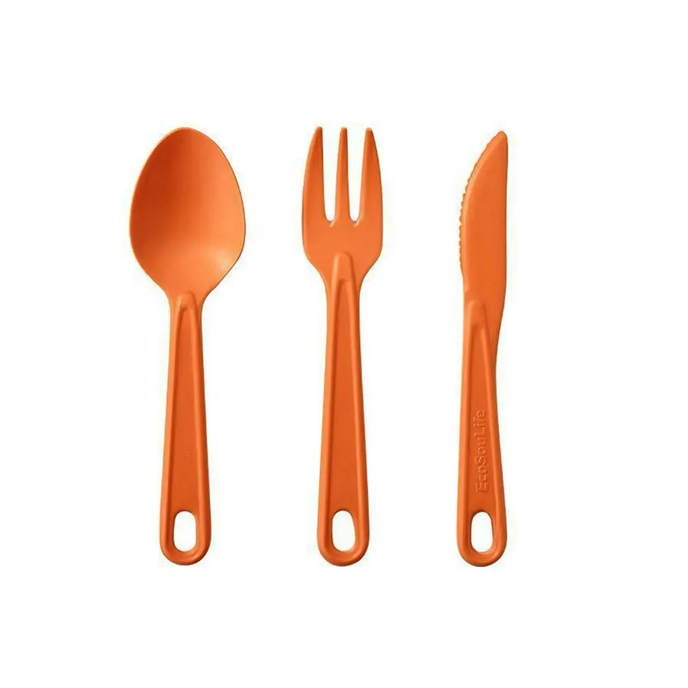 3pc Eco Soulife All Natural Outdoor Picnic Camping Reusable Cutlery Set Orange