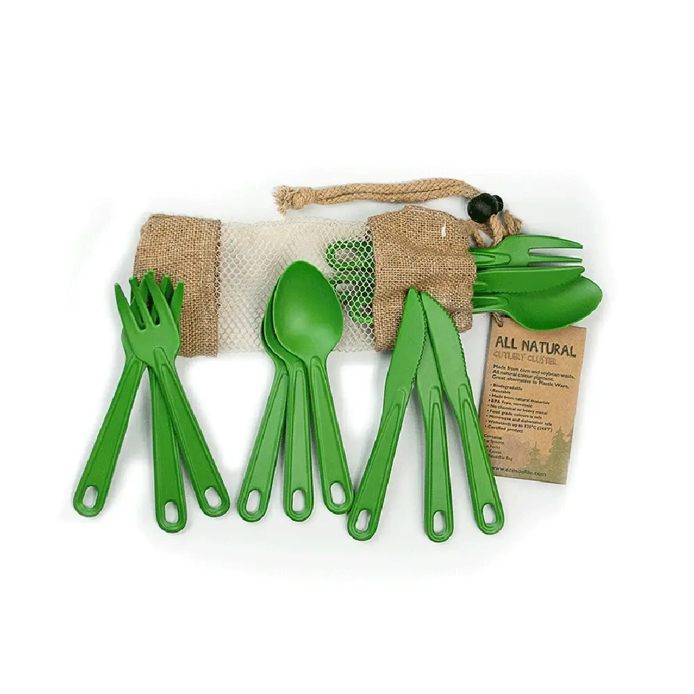 12pc Eco Soulife All Natural Outdoors Camping Reusable Cutlery Cluster Green