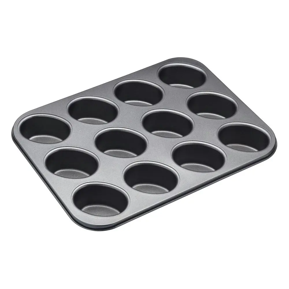 MasterCraft 35.5x26.5cm Heavy Base 12-Cup Non-Stick Friand Pan Baking Mould BLK