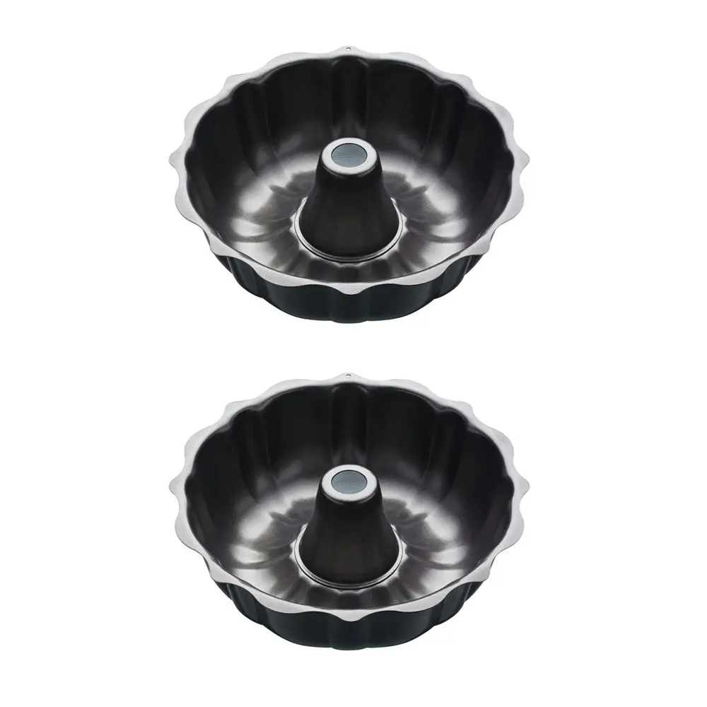 2x MasterCraft 27cm Heavy Base Fluted Non-Stick Ring Cake Pan Baking Mould Black