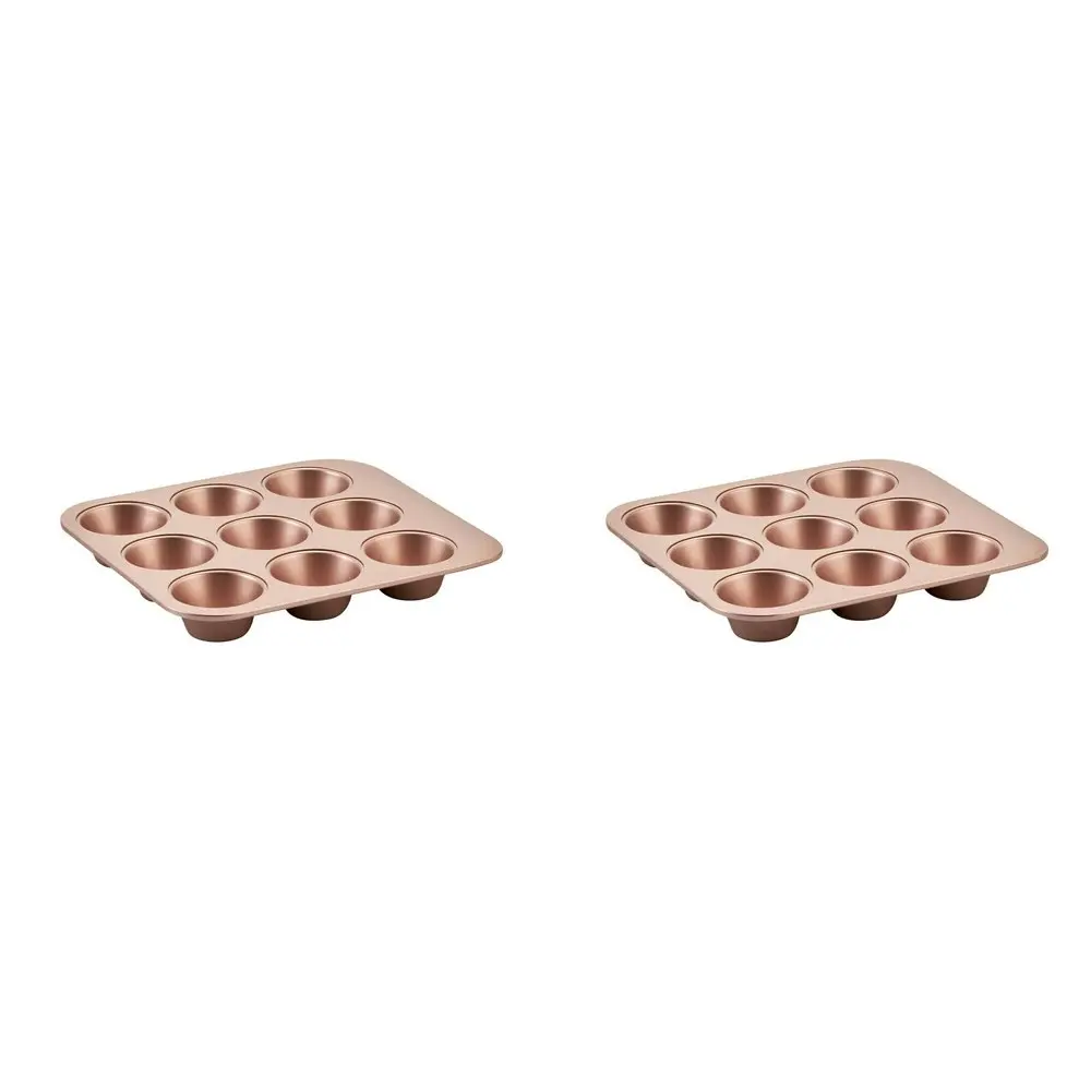 2x Wiltshire Rose Gold 9 Cup Smart Stack Muffin/Cupcake Oven Safe Baking Pan