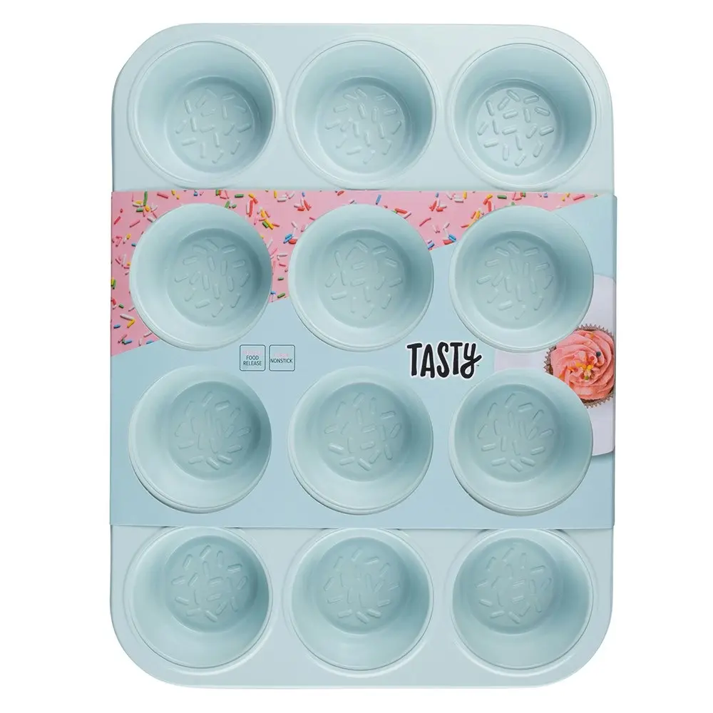 Tasty Non-Stick 12-Cup Cupcake/Muffin Pan Baking Mould Rect 35.5cm Light Blue