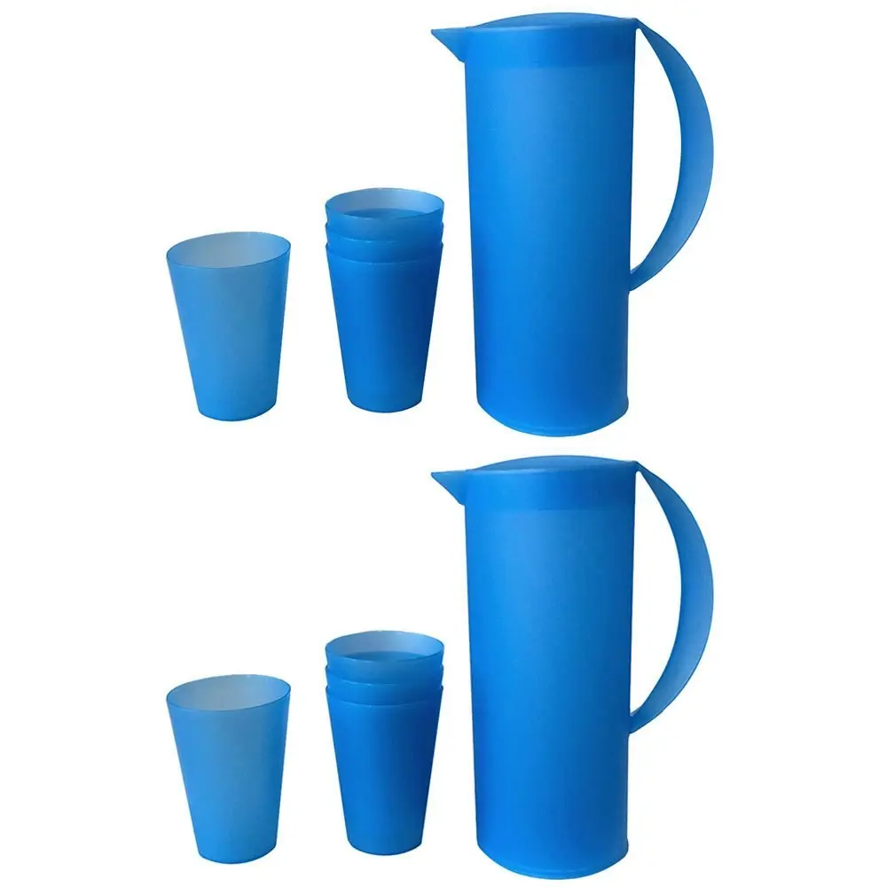 10pc 1.5L Frosted Plastic Pitcher Jug/280ml Water/Juice Drinking Cup/Mugs Set BL