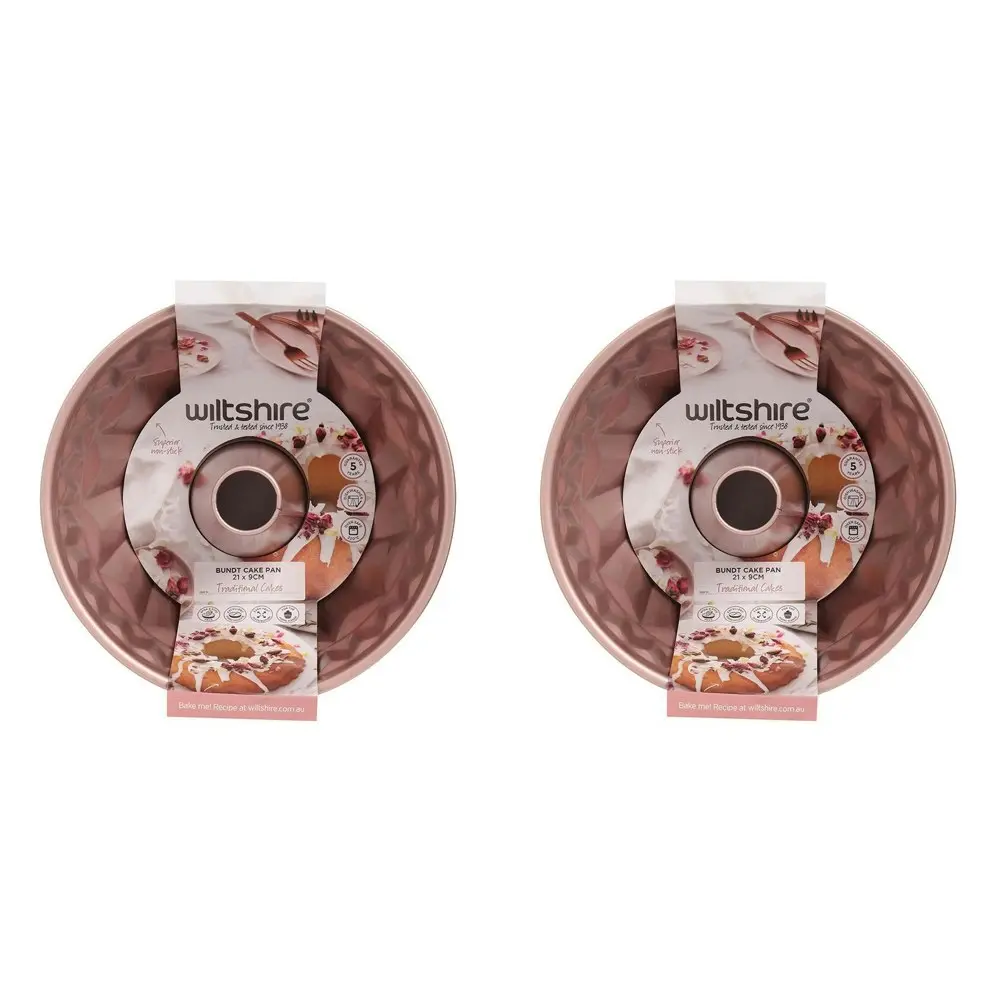 2PK Wiltshire Rose Gold Non-Stick Round Bundt Pan Oven Safe Baking Tin 21cm