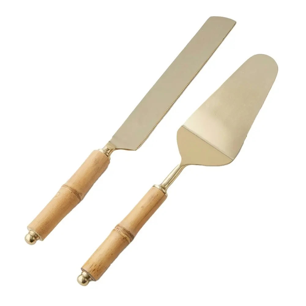 2pc Pilbeam Living Steel/Bamboo Bambu Cake Servers Set Home/Kitchen Decor