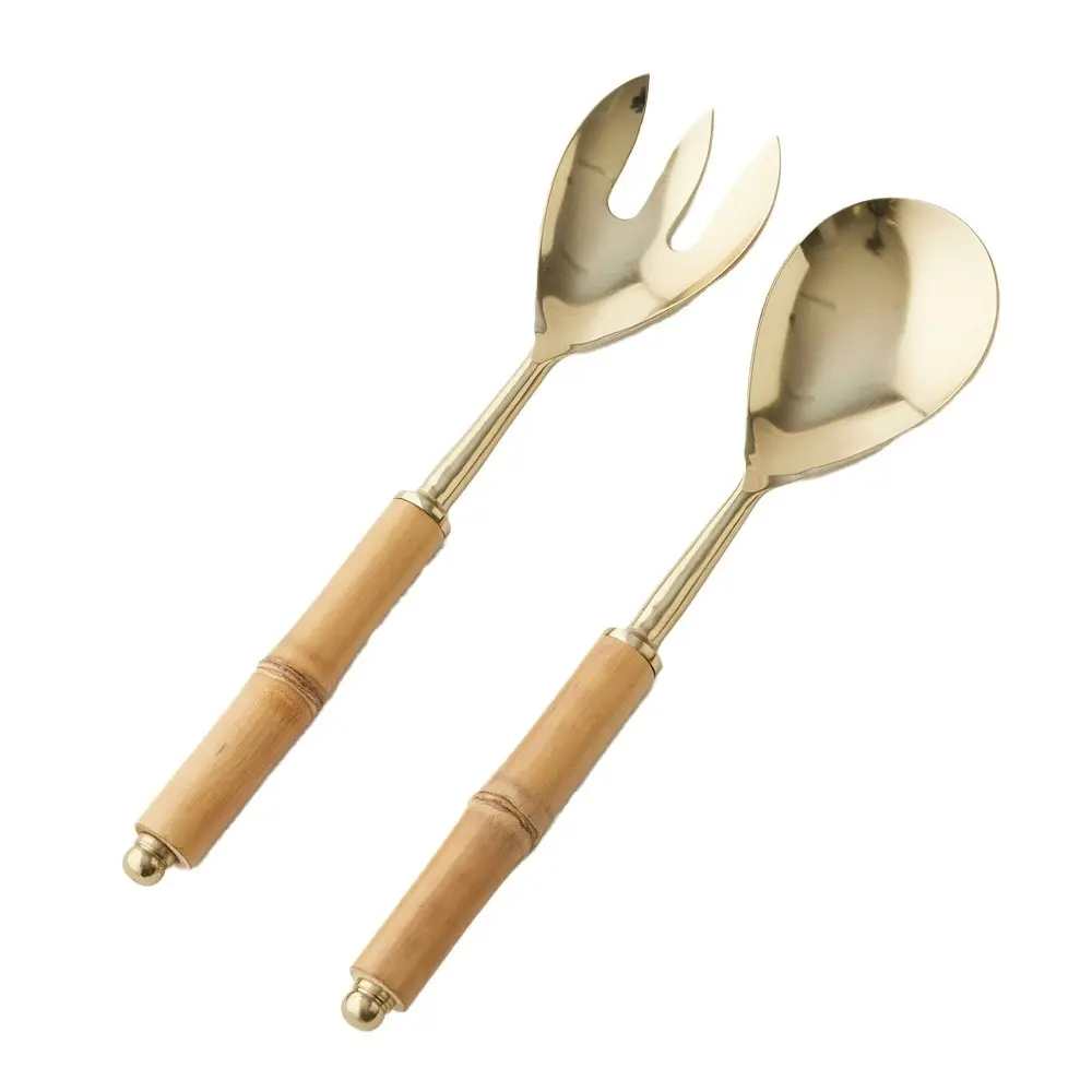 2pc Pilbeam Living Steel/Bamboo Bambu Salad Servers Set Home/Kitchen Decor