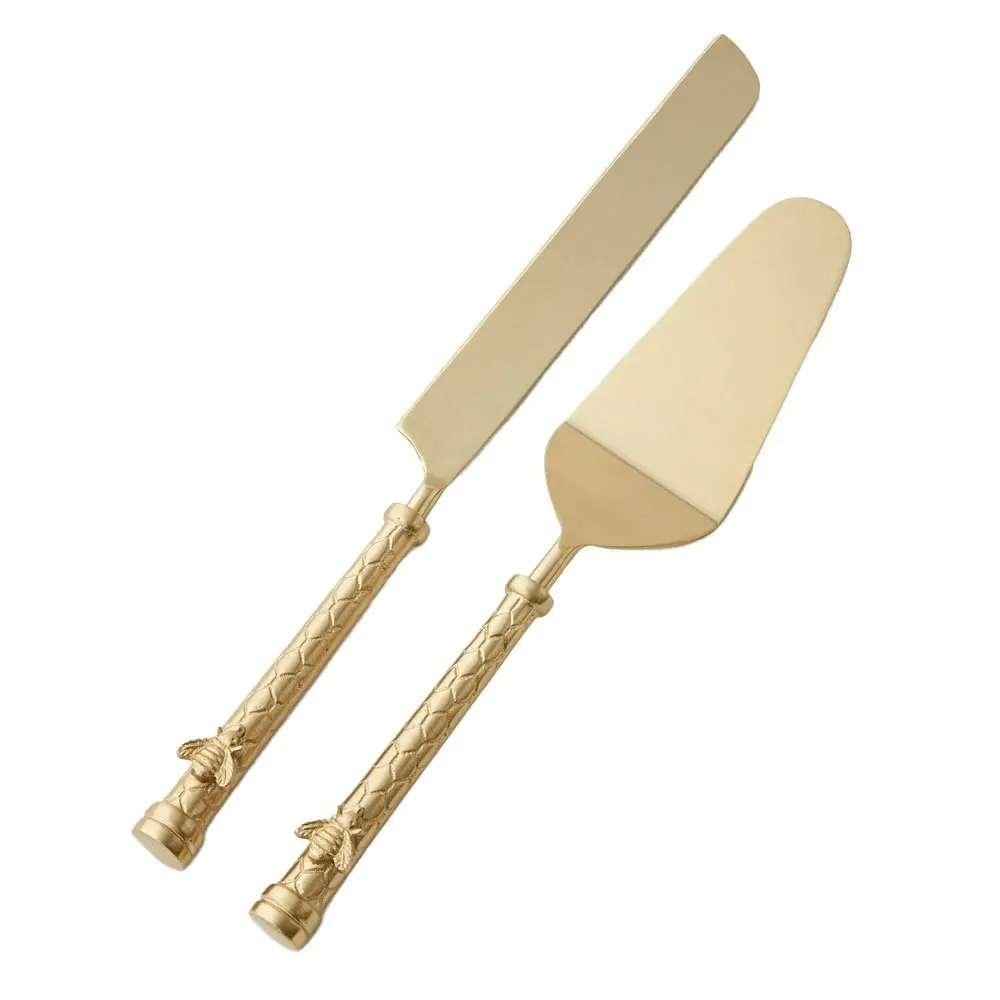 2pc Pilbeam Living Steel/Aluminium Honeycomb Cake Servers Set Home Decor Gold