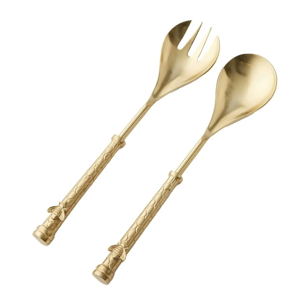 2pc Pilbeam Living Steel/Aluminium Honeycomb Salad Servers Set Home Decor Gold