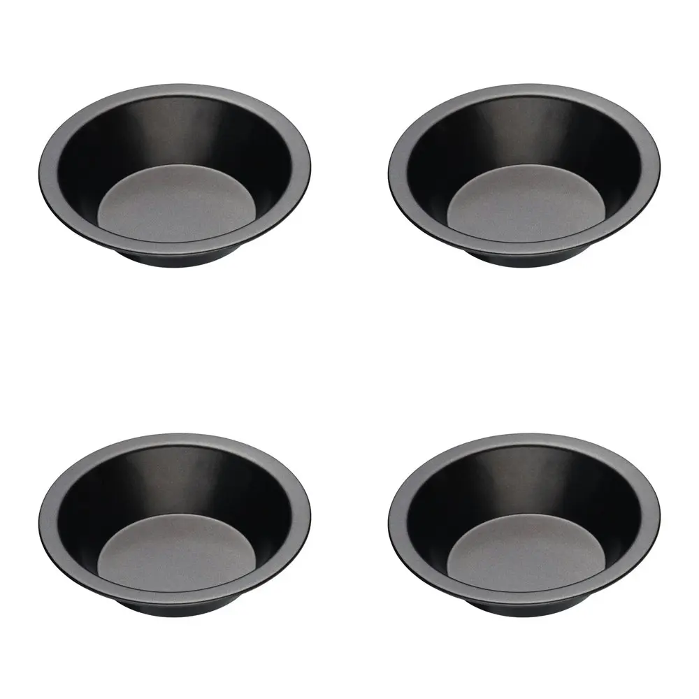 4x MasterCraft 10cm Heavy Base Individual Non-Stick Round Pie Dish Baking Black