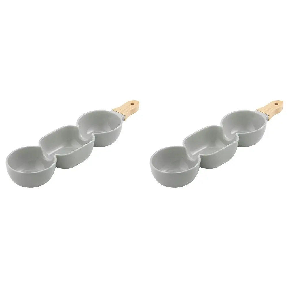 2x Ladelle Alto Serve & Share 3 Part 40x9.8cm Porcelain/Wood Serve Stick Grey